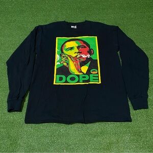 Obama Dope Smoking Long Sleeve Shirt Men's Medium Black Rasta Graphic Tee